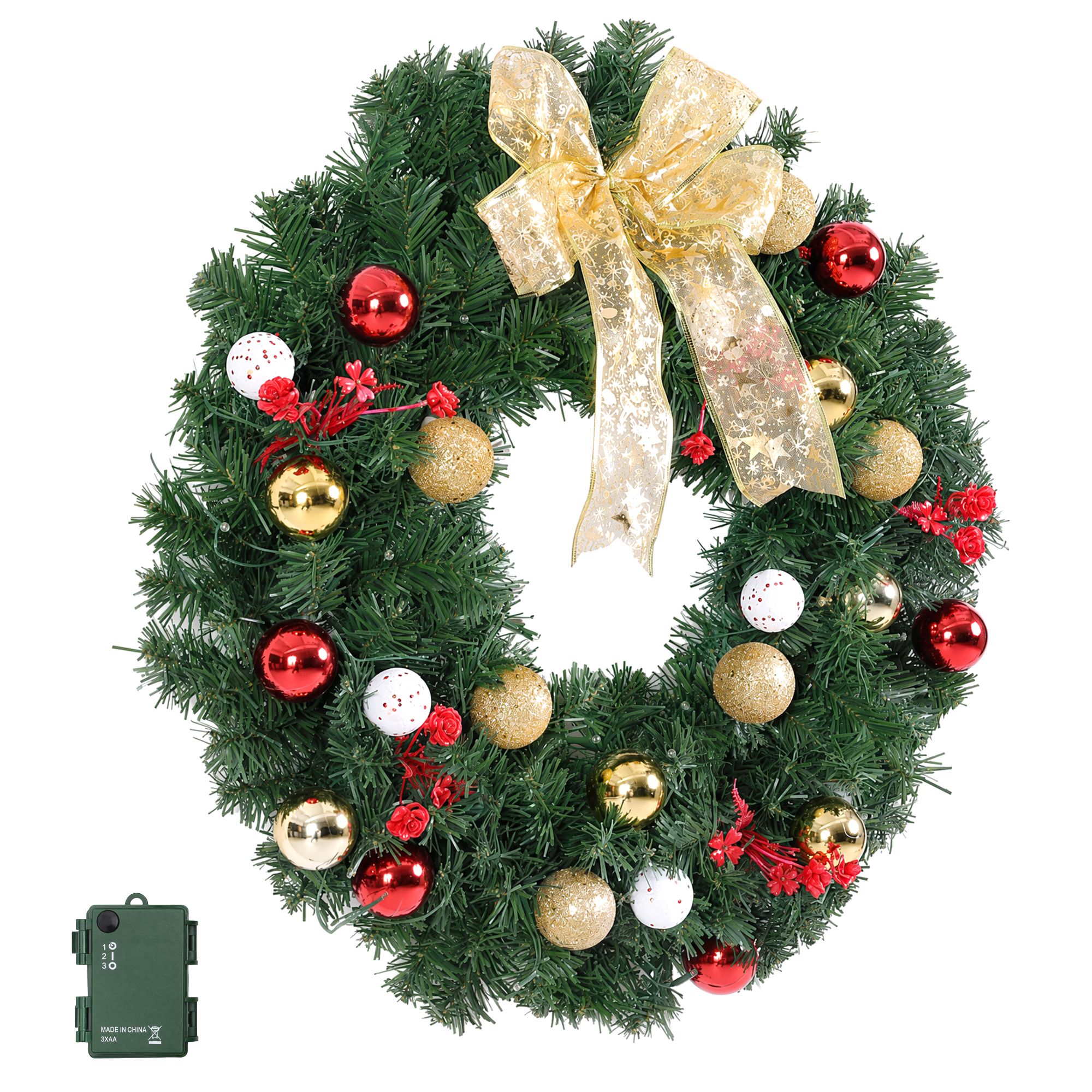 Jingle Jollys Christmas Wreath 60CM LED Garland Berries Bow Baubles Xmas Decor — image 3