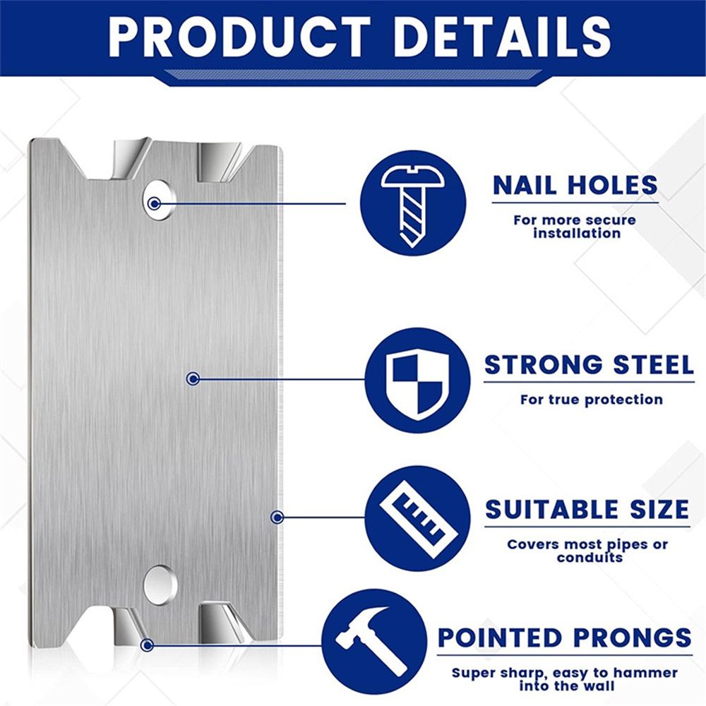 50 Pcs Nail Plates for Wood Studs, 1.5" x 2.5" Cable Wire Protector with Pointed Prongs, Steel Safety Plates, Anti Nail Protection for Protects Plumbing and — image 4