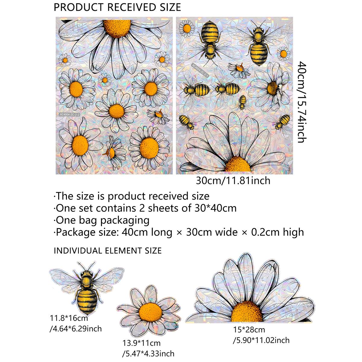 Bee Window Clings Bee Flower Window Stickers Double-Side Bee Floral Window Stickers Art Decor for Spring Party Supplies — image 5