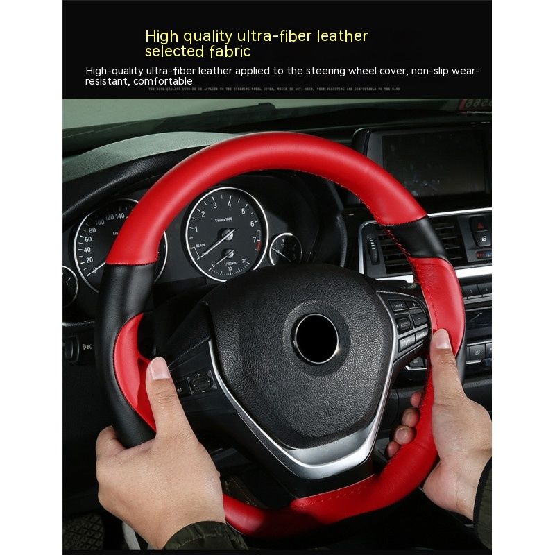 Car Steering Wheel Cover Four Seasons General Motors Handle Universal Man Woman Most of The Car (Black+red-Standard Size) — image 2