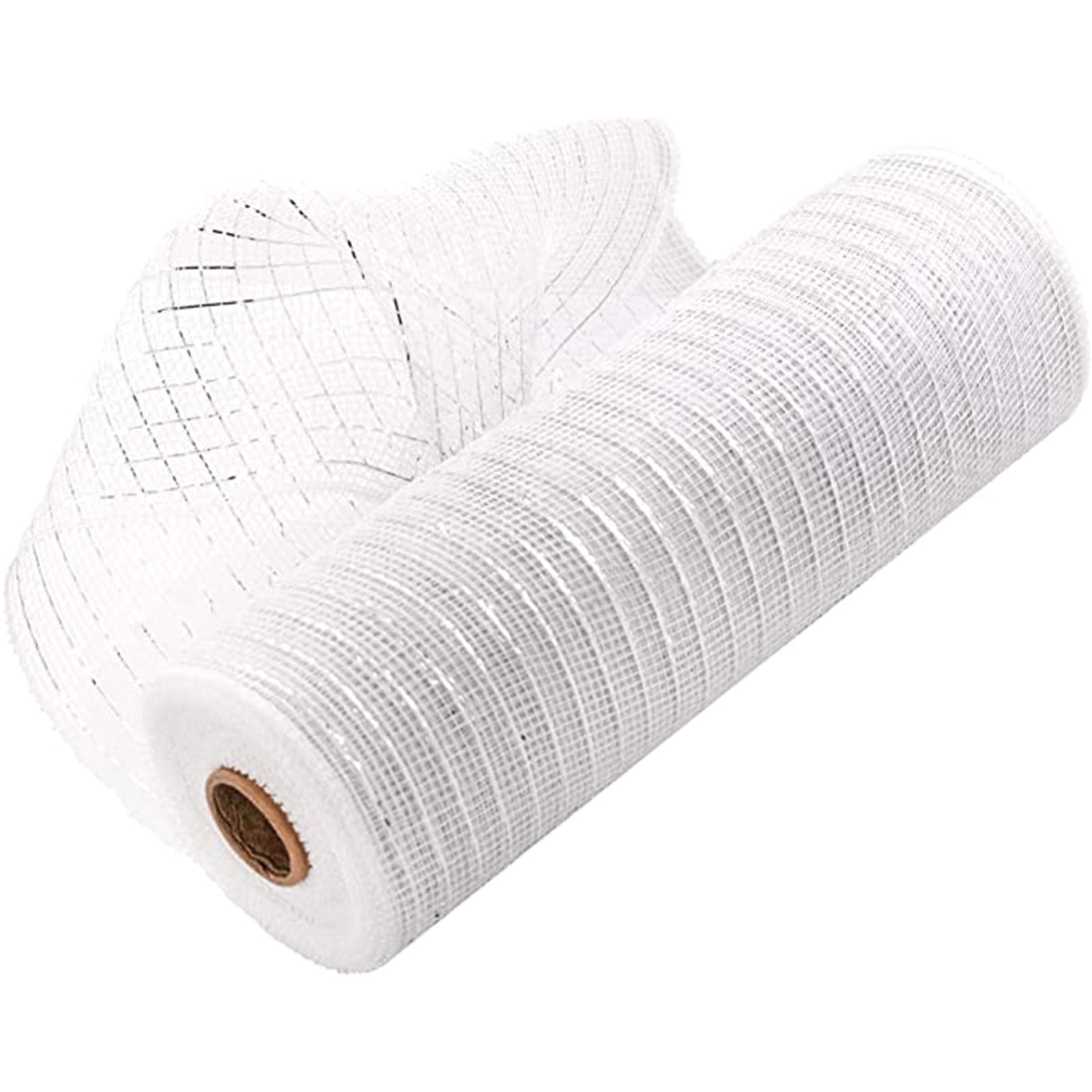 10 Inch x 30 Feet Deco Poly Mesh Ribbon, Metallic Foil Poly Mesh Ribbon, for Wreaths, Swags, Craft, Wedding, Party and Decorating Supplies White — image 2