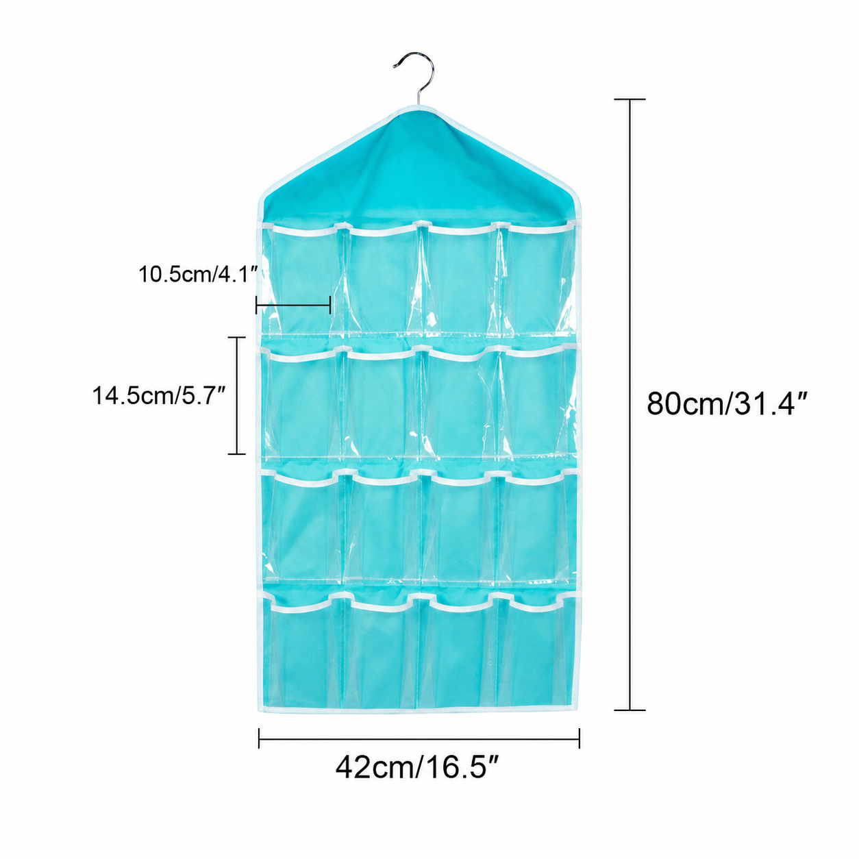 Blue 16 Pocket Hanging Wardrobe Organizer Transparent Storage Bag for Clothes Underwear Socks and Accessories โ image 3