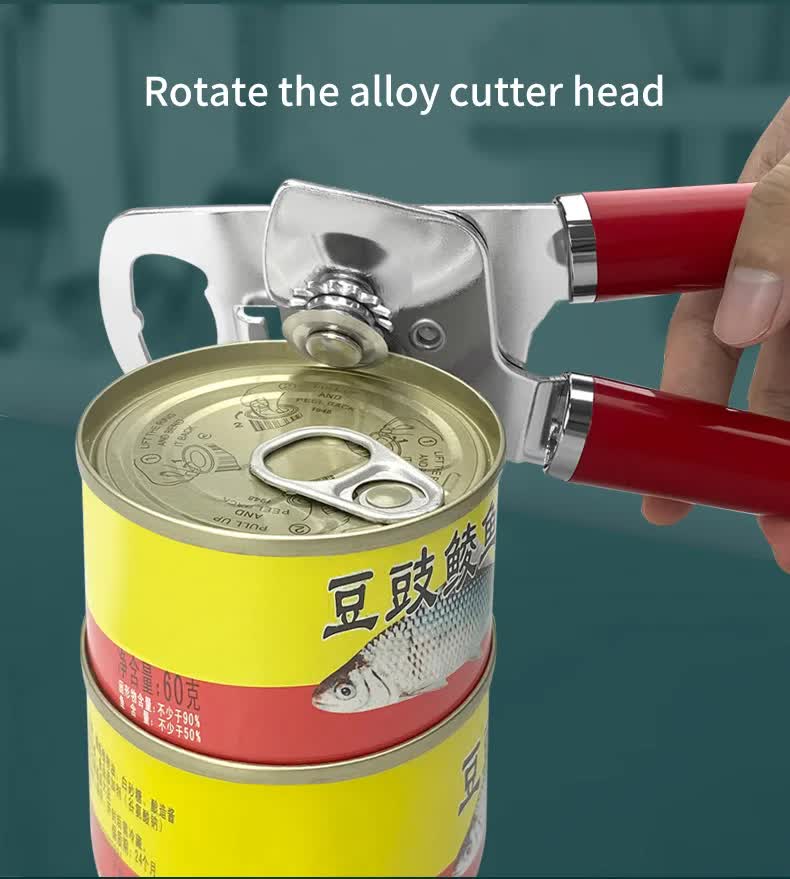 Red (2-Pack) Heavy-Duty Manual Can Opener - Ergonomic 3-in-1 Tool with Stainless Steel Cutter & Bottle Opener โ image 4