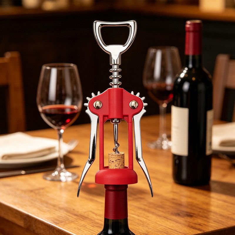 Wing-Type Wine Bottle Opener, Stainless Steel Auger with PP Comfort Grip, Portable Corkscrew for Home, Parties, and Camping—Red — image 3