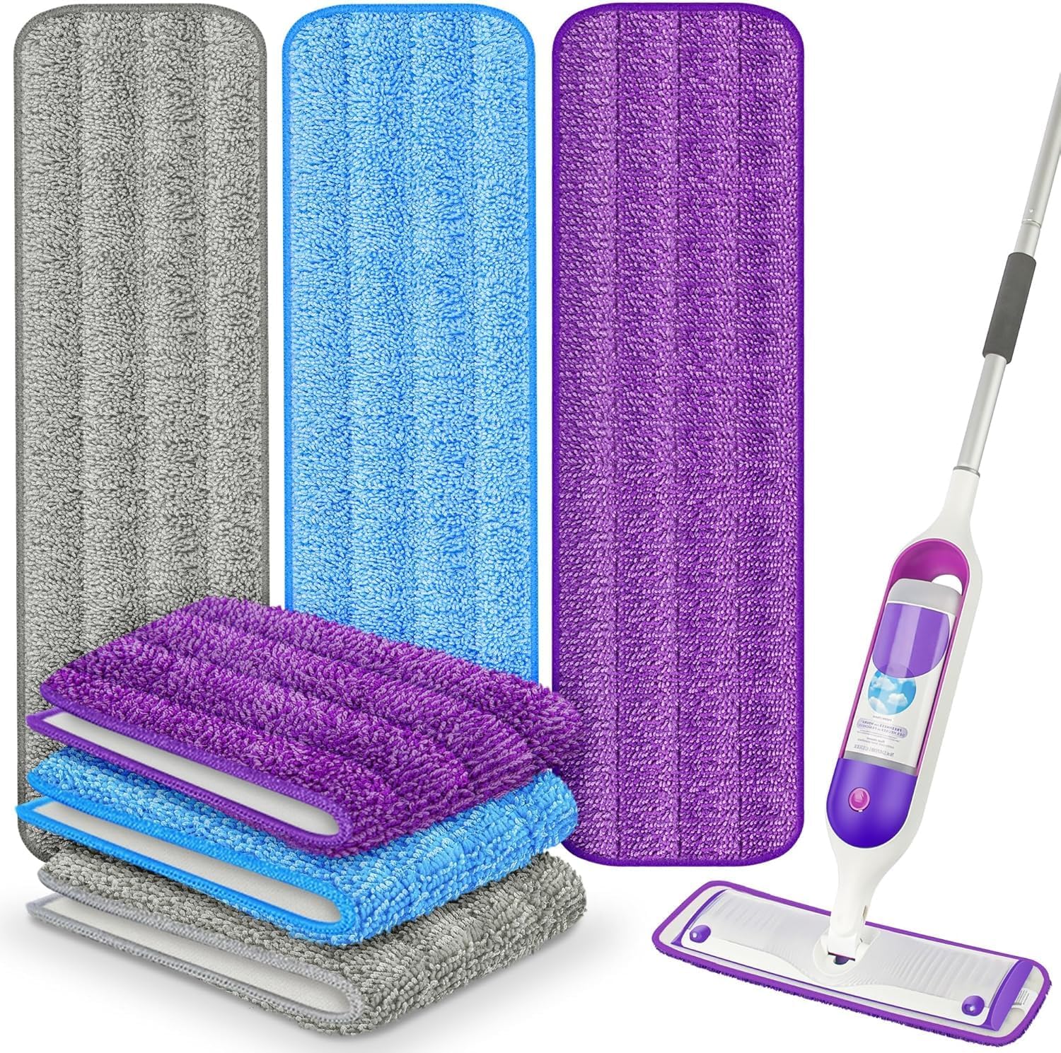 6 Pack Reusable Mop Pads for Swiffer PowerMop, Super Absorption, Multi-Surface ood Floor Cleaning, Machine Washable Up to 100 Times, Durable, Suitable for All