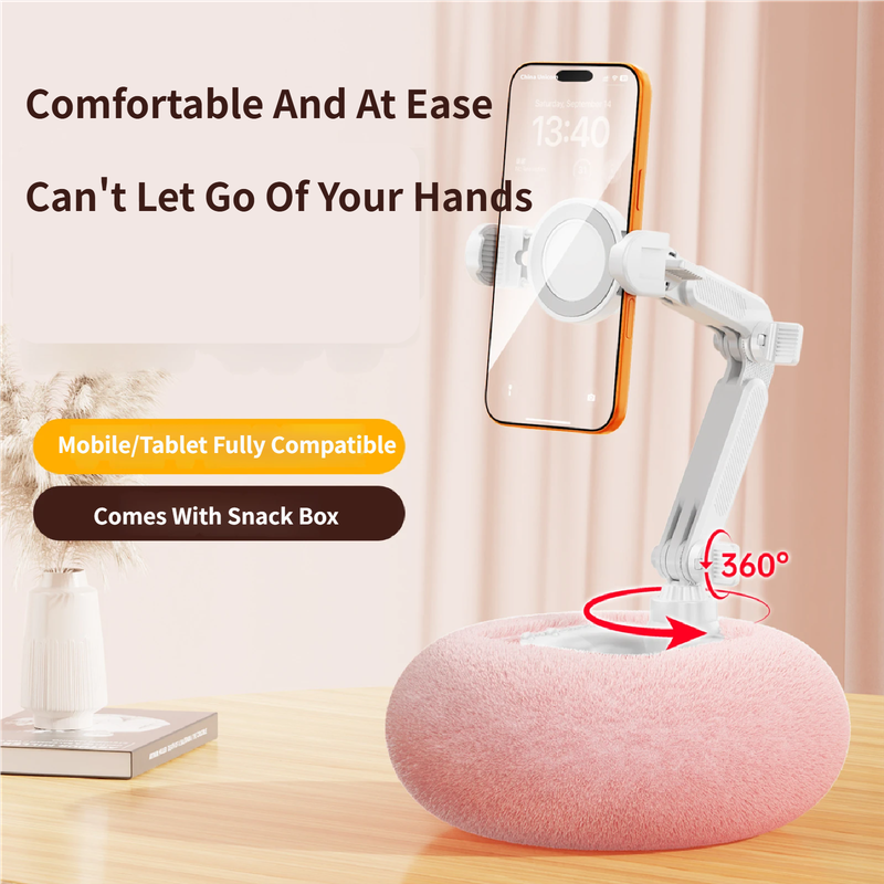 2-in-1 Pink Soft Plush Pillow Base & Tablet Holder - 3-Axis 180° Rotation, Height Adjustable and Telescopic Clamp Stand, Relieve Arm Fatigue and Neck Strain — image 2