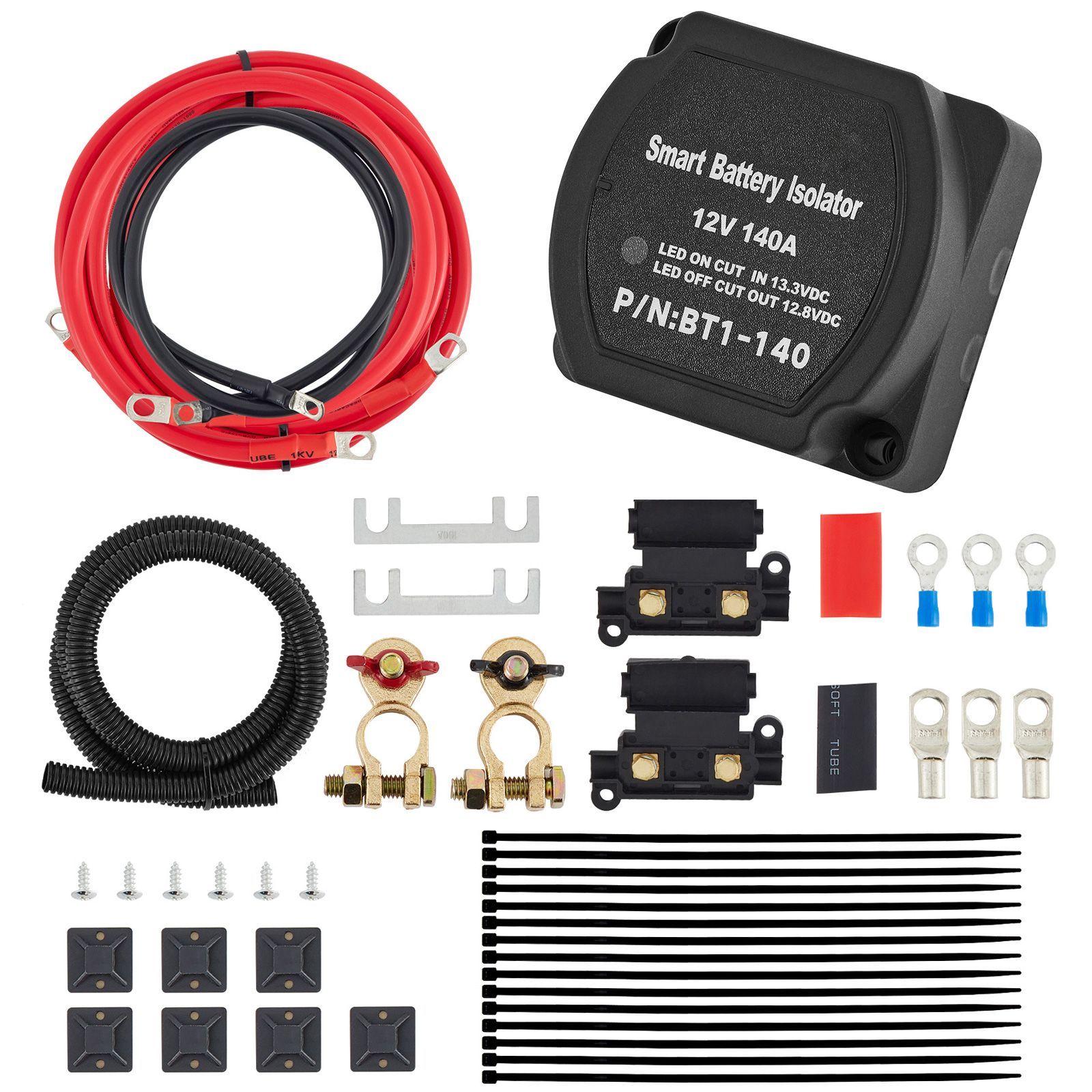 Split Charge Relay Kit, 6mtr, Automatic Dual Battery Isolator Kit with 140AMP Voltage Sense Relay VSR, Compatible with RV Marine Car Vehicle Truck Caravan