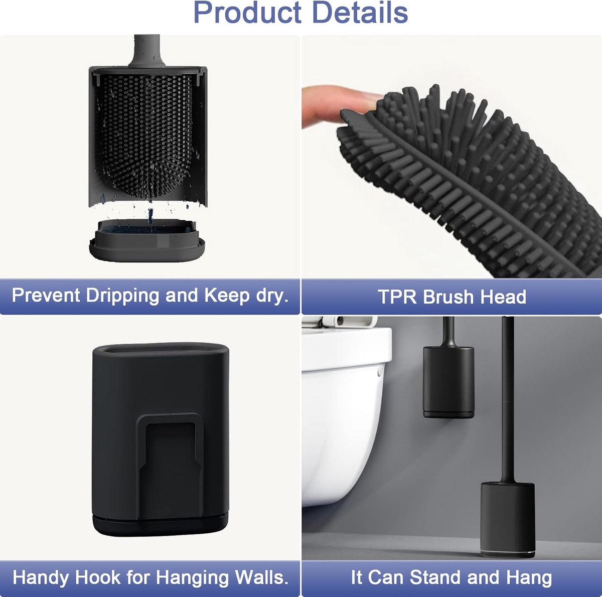 Toilet brush and holder set - Toilet brush - Deep cleaning - Silicone toilet brush - Flexible toilet brush head - Wall mounting - Freestanding toilet brush — image 4