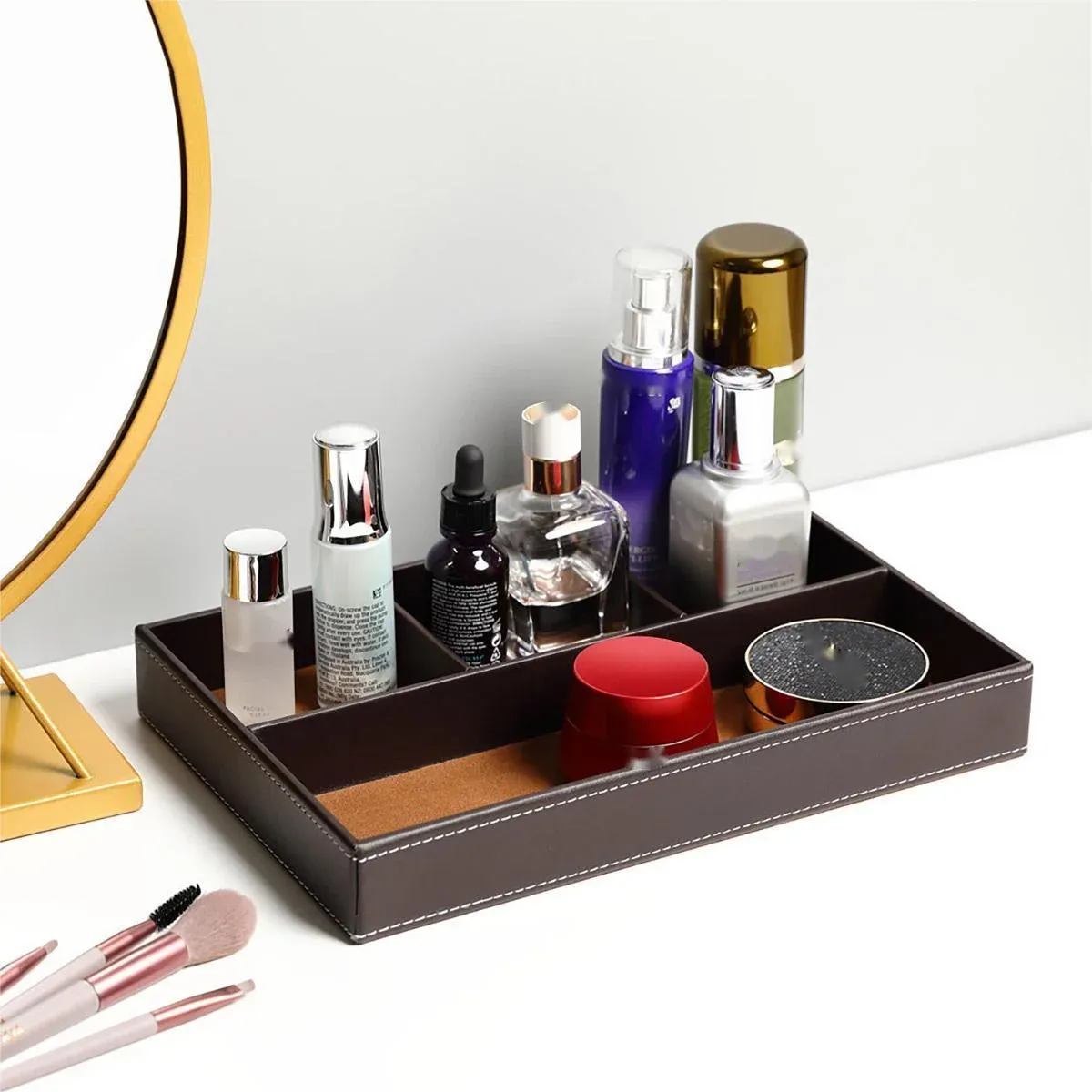 Leather Desktop Organizer Multi-functional Storage Tray Key Jewellery Box — image 4