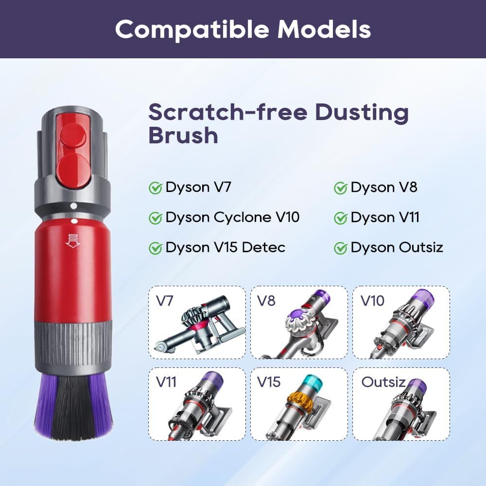 Traceless Scratch-ree Dusting Brush Compatible with Dyson V7 V8 V10 V11 V12 V15 Gen5 detect and Gen5 outsize Vacuum Cleaners, Handy Sel-cleaning Sot Bristles — image 3
