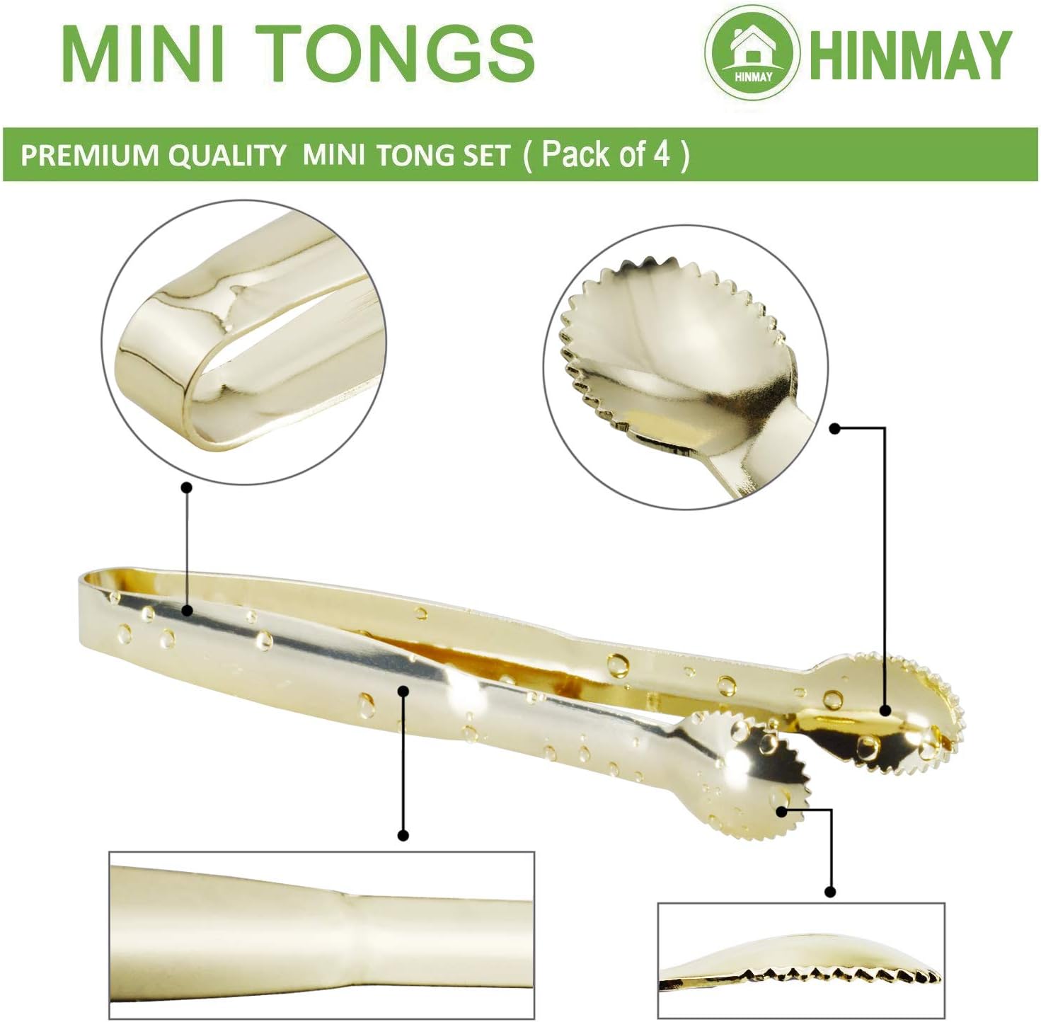 5.75" Mini Appetizer Tongs Set, Tiny Stainless Steel Small Tongs for Serving, Tea Party, Coffee Bar, Desserts, Set of 4 (Gold) — image 3