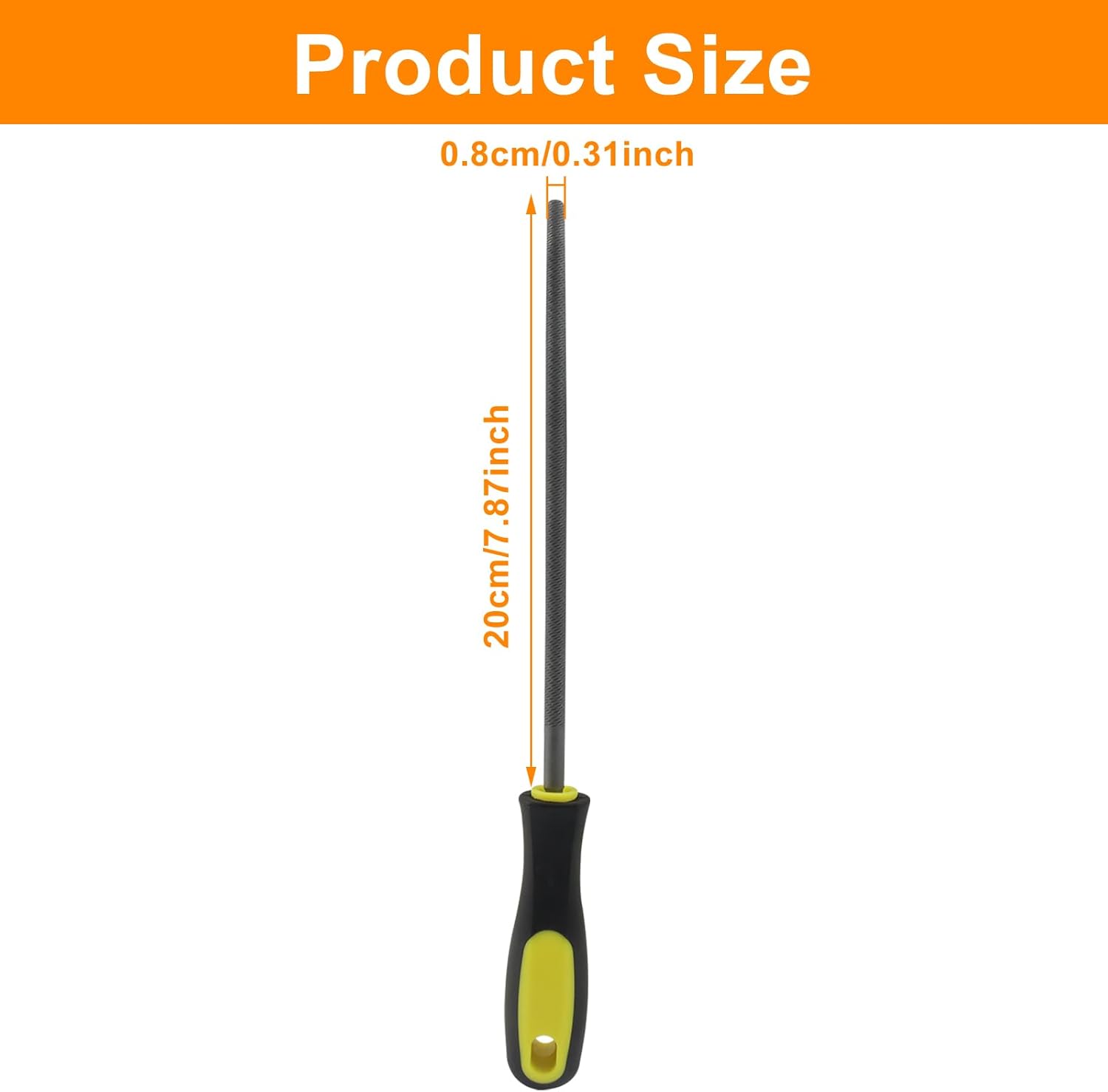 8 Inch Round File, Carbon Steel Rat Tail Metal File Tool Sharpener for Professionals/Wood/DIY Enthusiasts — image 2