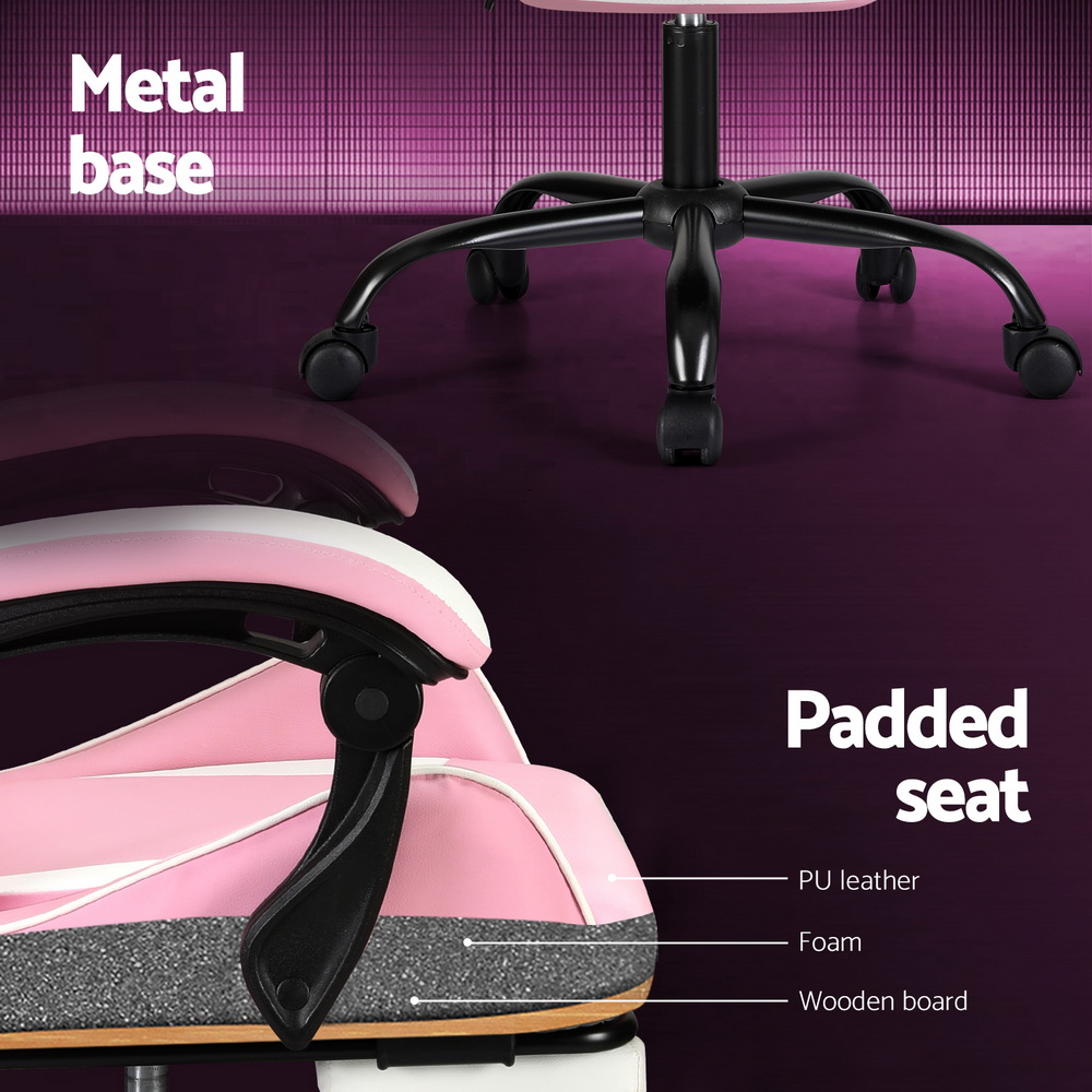 Artiss 2 Point Massage Gaming Office Chair Footrest Pink โ image 6
