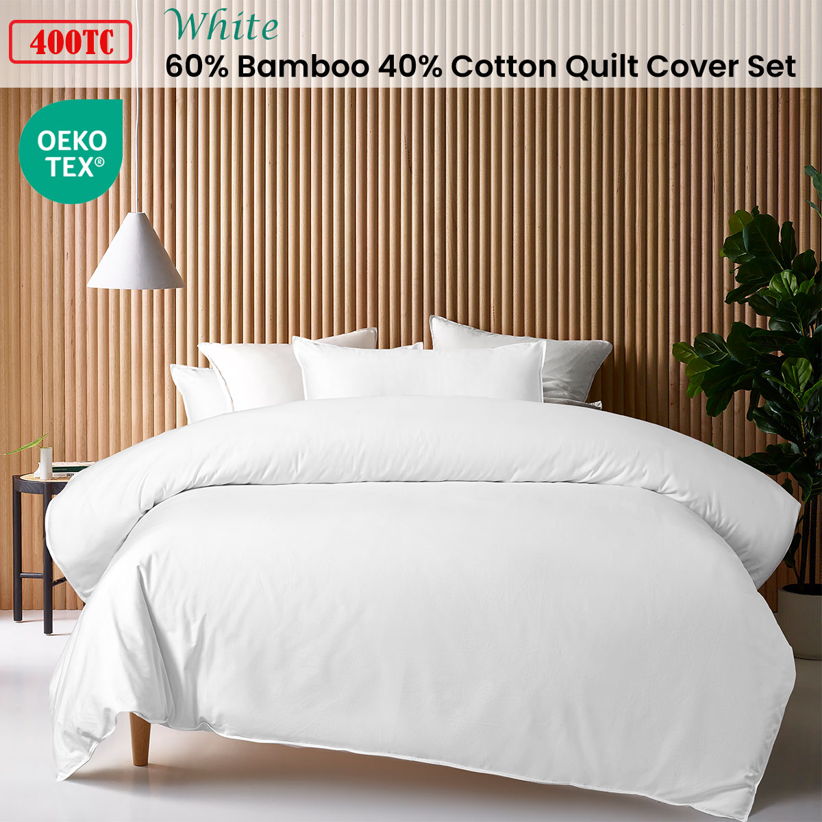 Accessorize White 400TC White Bamboo Cotton Double Stitched Quilt Cover Set King โ image 2