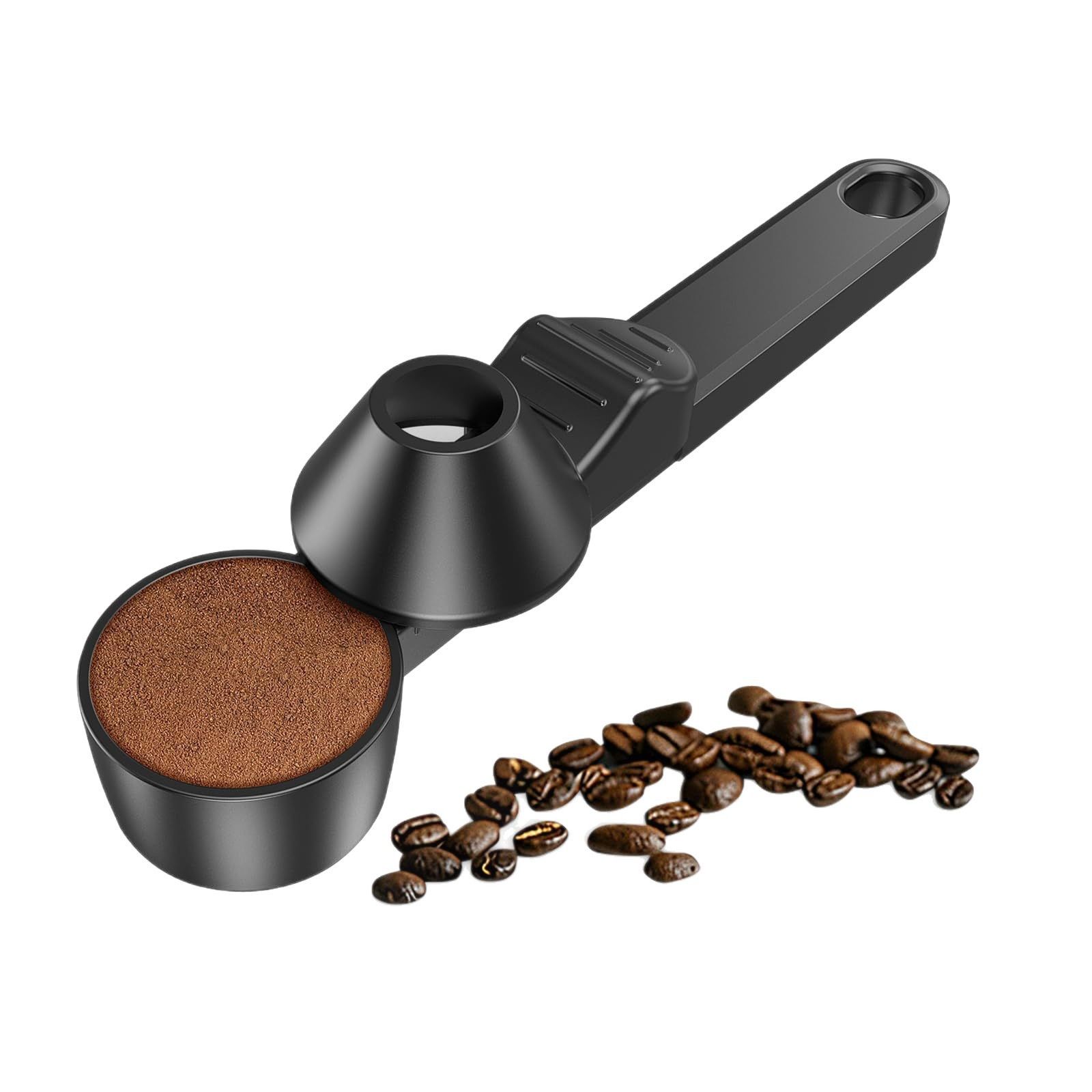 1 pcs Black Sliding Coffee Scoop - Long Handle Plastic Measuring Spoon for Ground Coffee and Tea Leaves and Pepper and Protein Powder - Storage Design for