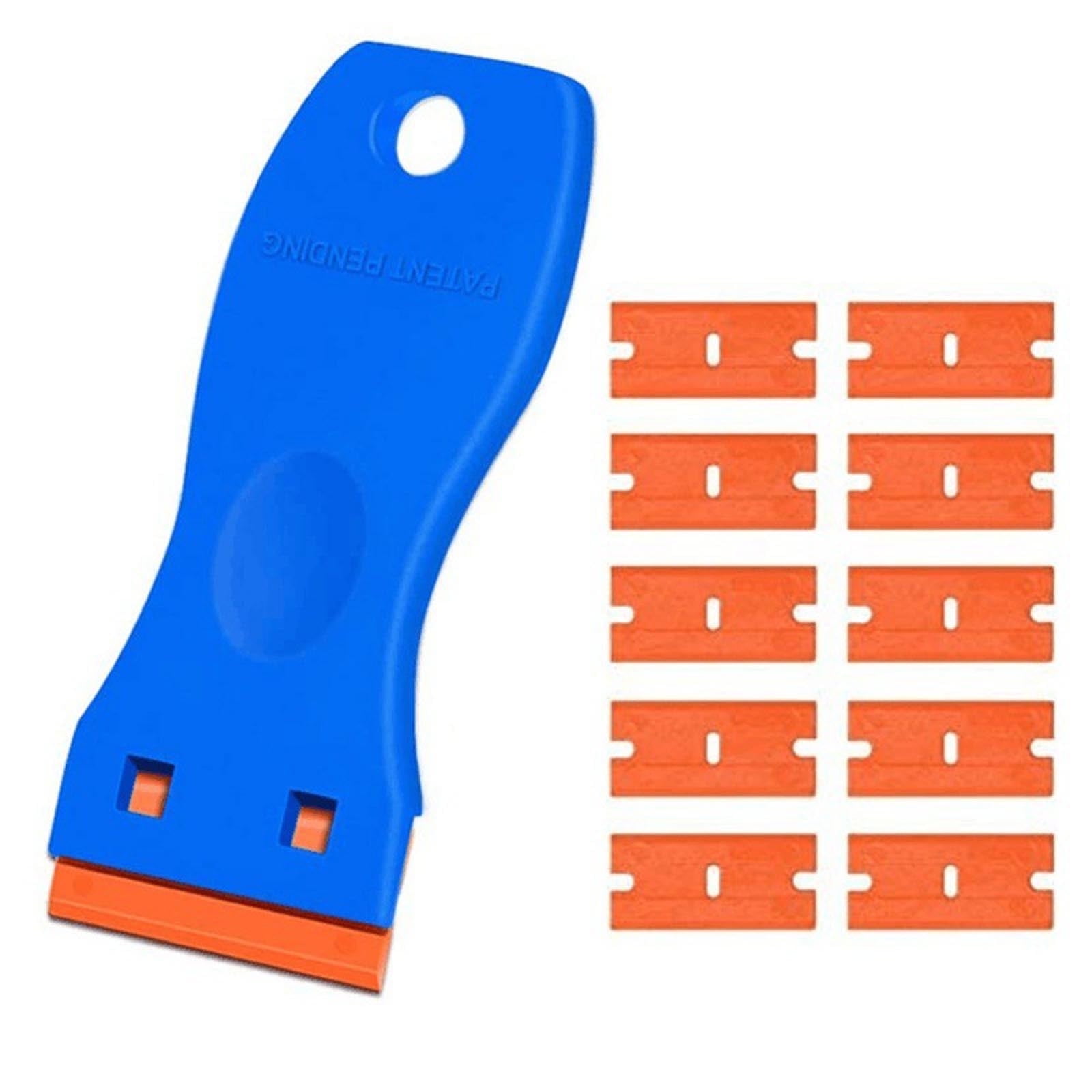 1 Pcs Plastic Razor Blade Scraper, Scraper Tool with Plastic Razor Blades, Plastic Blades Kit, for Removing Labels Adhesive Decals Sticker from Windows Glass