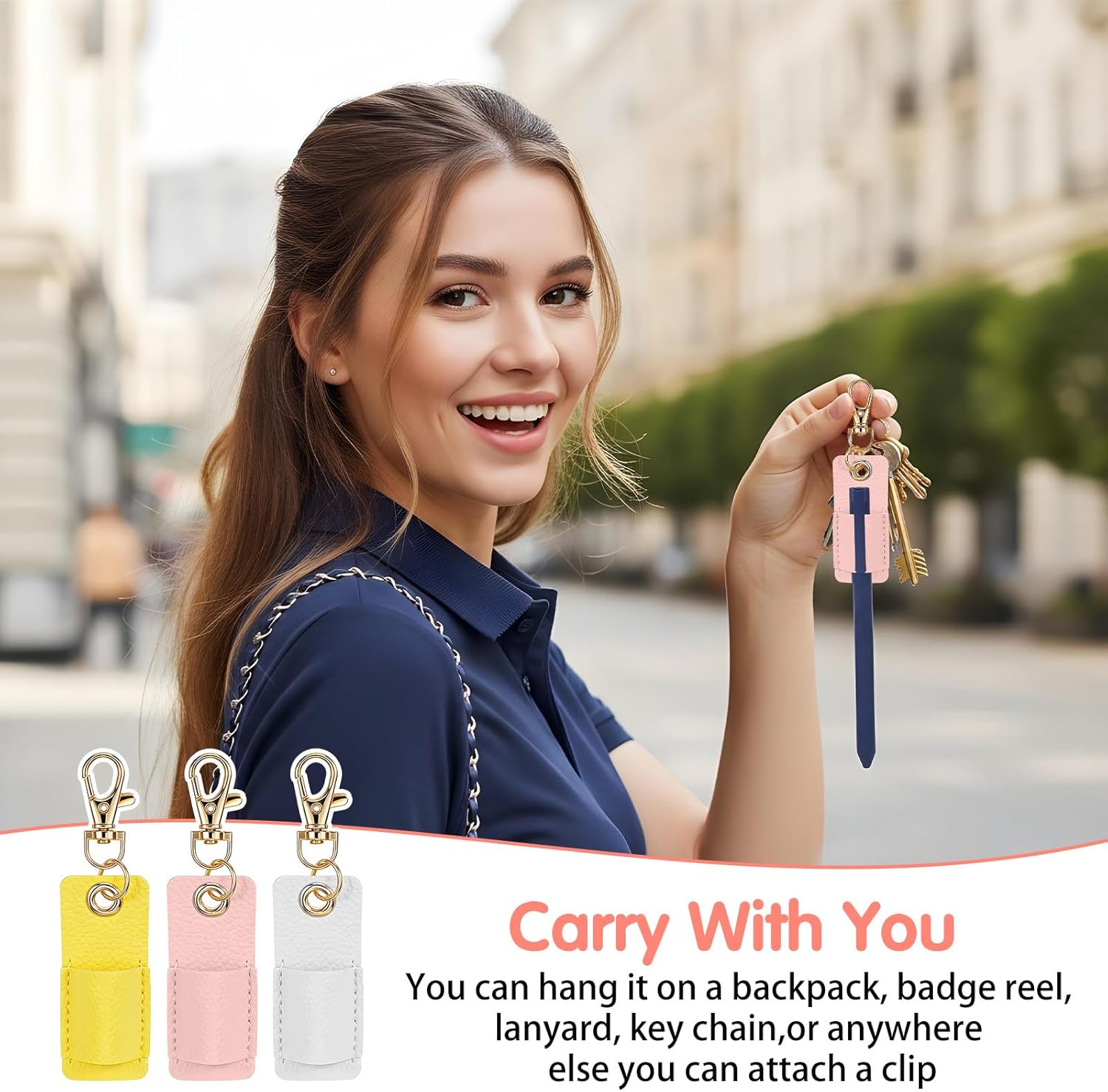 3Pcs Lanyard Pen Holder,Single Lanyard Pen Holder Anti-Lost PU Leather Badge Pens Keychain for Nurses,Courier,Office Supplies â image 4