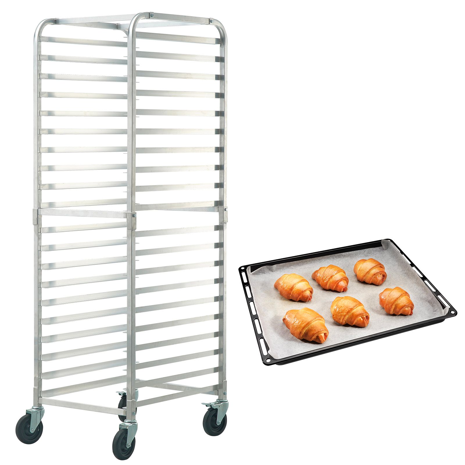 Bun Pan Rack, 20-Tier Commercial Bakery Racks with Brake Wheels, Aluminum Racking Trolley Storage for Half & Full Sheet, Speed Rack For Kitchen Home, Bread