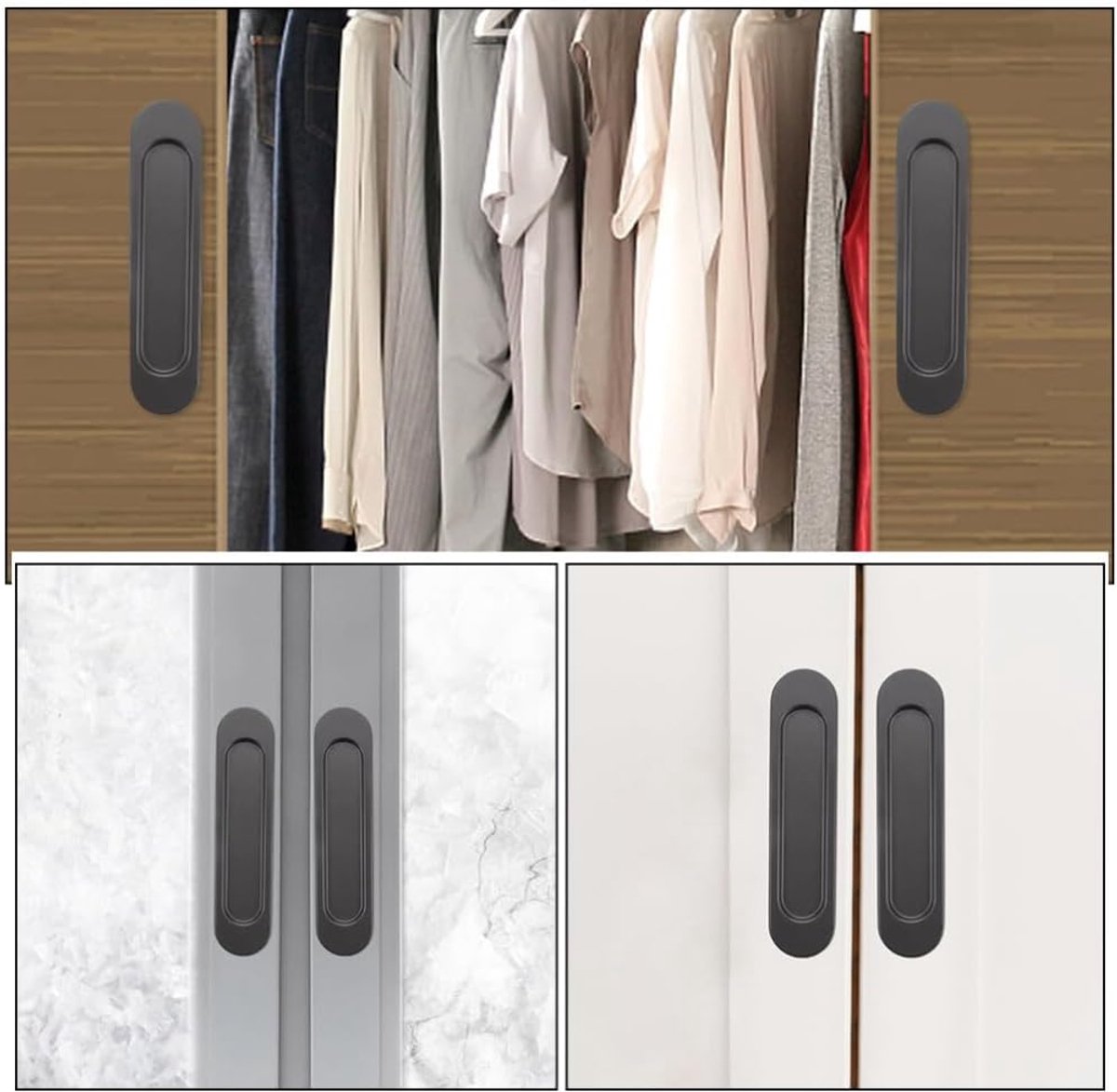 4 pieces - Sliding door handle - black - 149 × 35 × 6 mm - Furniture handle - Door fitting - Furniture knob - Self-adhesive - metal — image 3