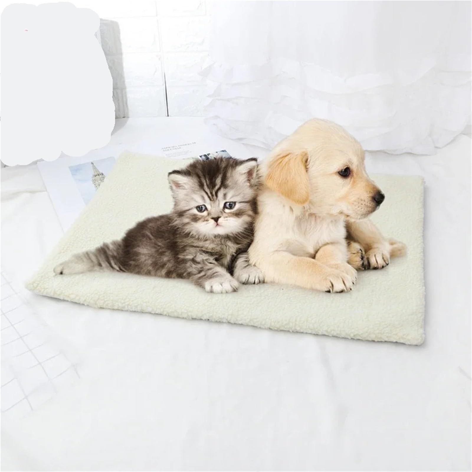 Self Heating Pet Mat for Dogs and Cats, Non Slip Moisture Proof Washable Bed Pad, Warm Winter Sleeping Carpet(white) — image 4