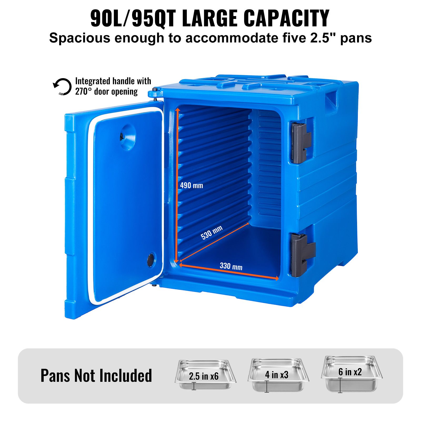 Insulated Food Pan Carrier, 90L Hot Box for Catering, Food Box Carrier with Double Buckles, Front Loading Food Warmer with Handles, Stackable End Loader for — image 3