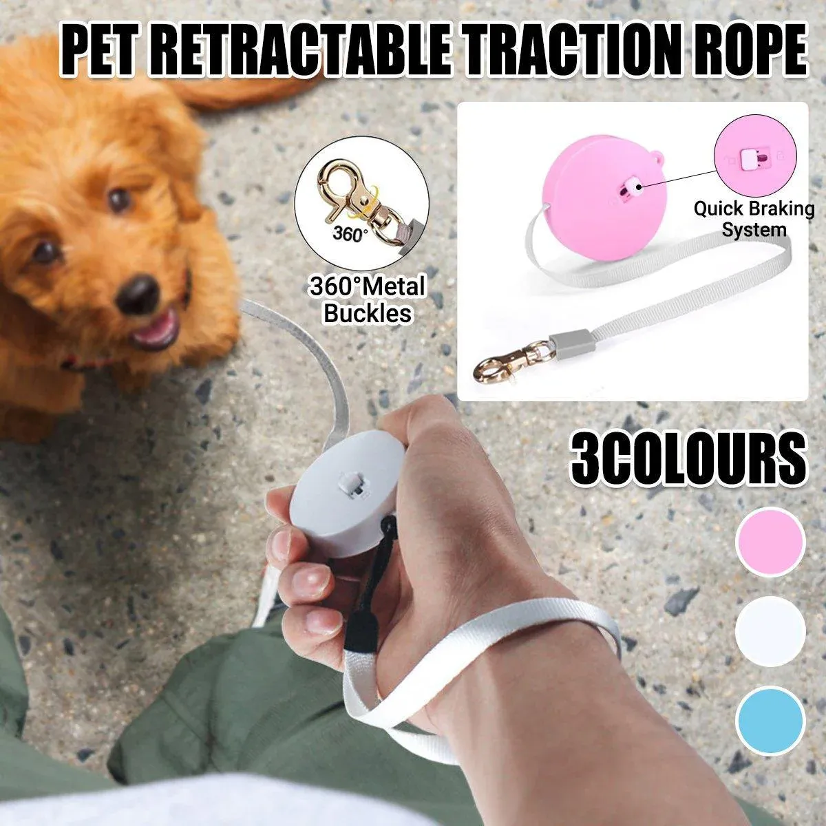 2M Outdoor Mini Retractable Leash Traction Rope Cats Dogs Durable - White — image 2