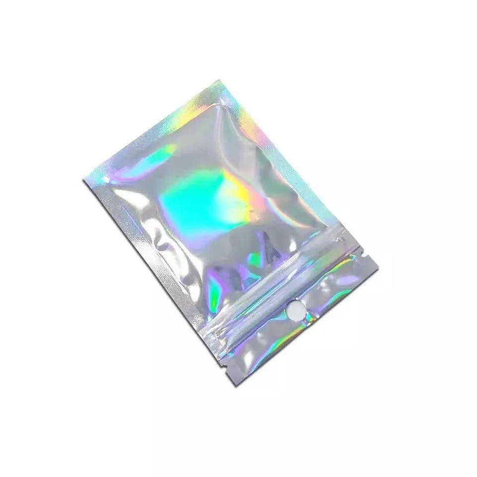 100/200X Iridescent Zip Bags for Food Storage & Holographic Makeup Pouch - 7 × 10cm 200PCS