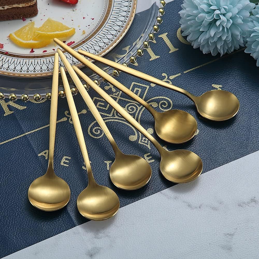 Gold Teaspoons 6 Piece, Stainless Steel Small Spoons, Tea Spoons for Home, Kitchen or Restaurant, Dishwasher Safe — image 2