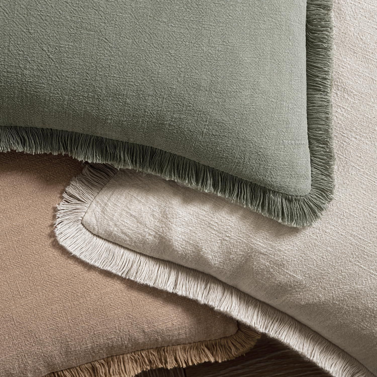 Christmas Decorative Throw Pillow Covers Neutral Linen Fringe Throw Pillows Set of 2 Natural Beige Boho Farmhouse Cushion Covers with Tassels for Couch Sofa — image 4