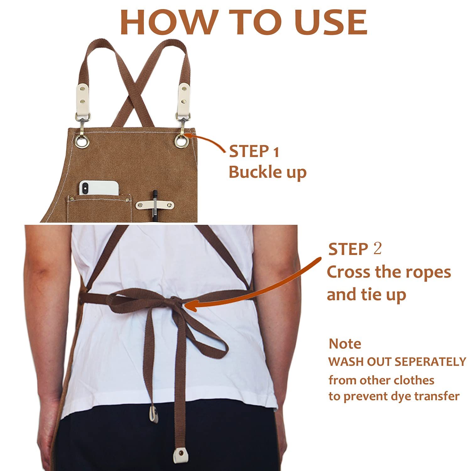 Apron Water Resistant Canvas Cross Back Adjustable Apron for Men Women Adjustable Plus Size Canvas Apron with Pockets — image 3