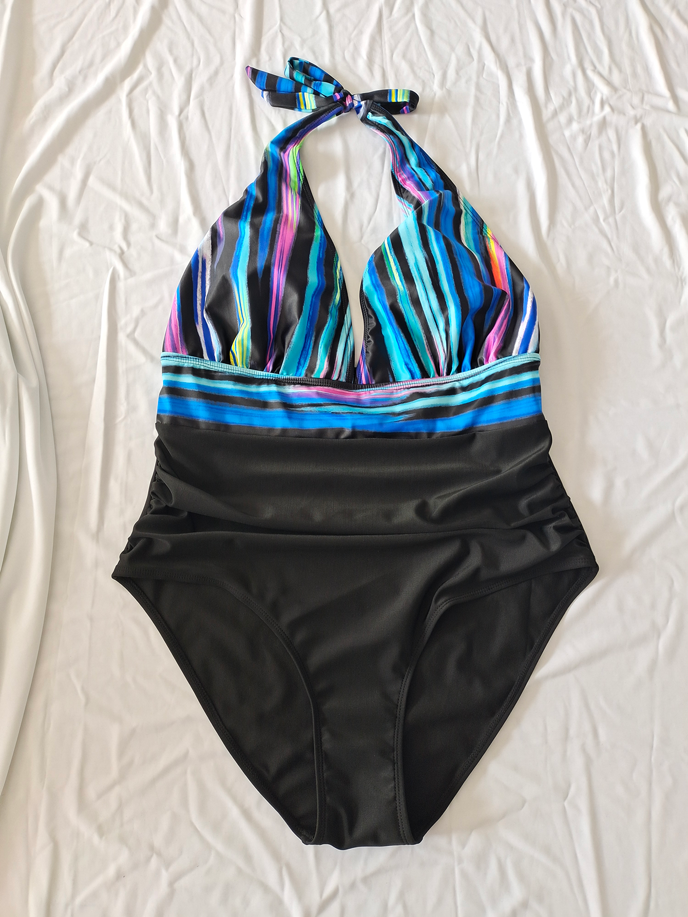 Fashionable One-piece Plus Size Swim Costume with Eye-catching Stripes Size 1XL โ image 3