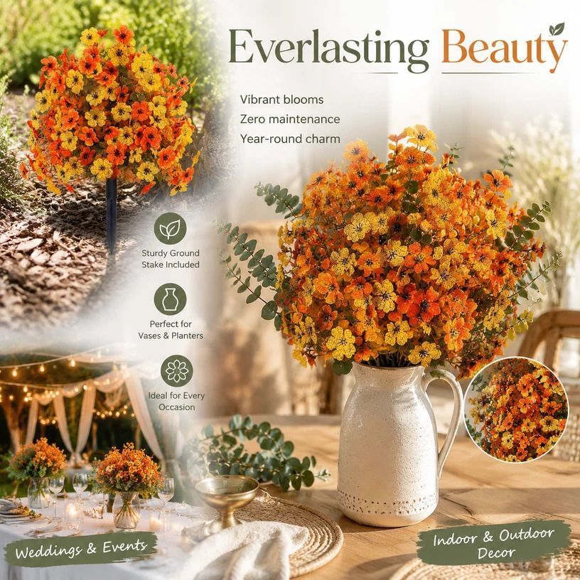 Autumn Yellow Orange Faux Floral Stems Indoor Styling & Outdoor Yard Decoration