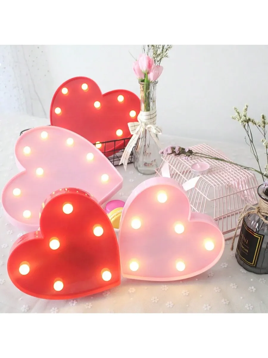 1pc Cute Heart Shaped Room Decor Night Light Battery Powered Indoor Decorative For Living Room Bedroom Tabletop Valentine s Day Proposal Wedding Gift — image 3