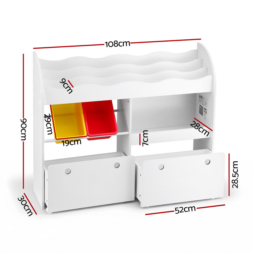 Keezi 3 Tiers Kids Bookshelf Storage Children Bookcase Toy Box Organiser Display White โ image 3