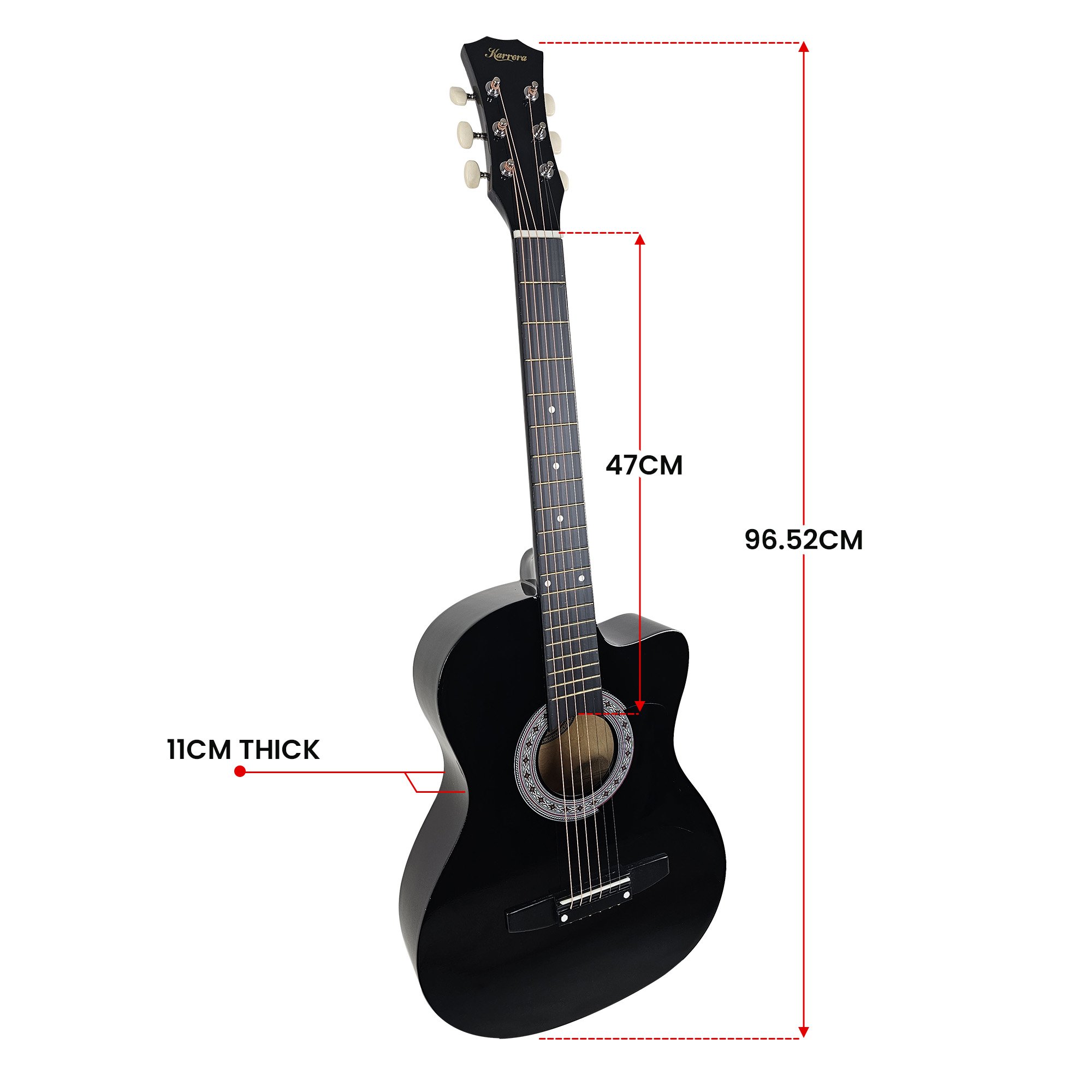 Karrera 38in Cutaway Acoustic Guitar with guitar bag - Black โ image 4