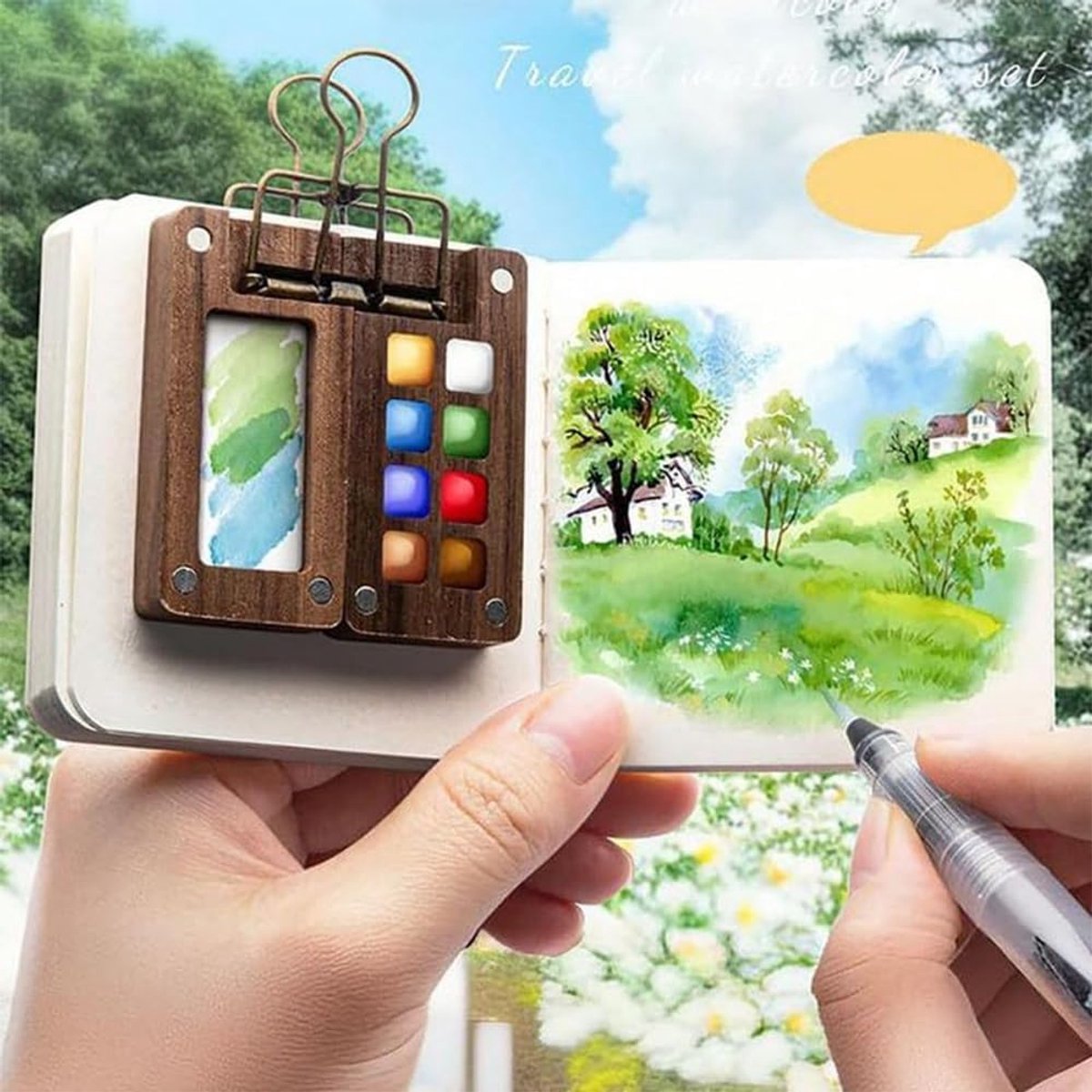Mini Watercolor Paint Set for Travel - Portable Palette with 8 Grids - Pocket Watercolor Set - Pocket Travel Paint Tray Box - Portable Artist Palette Sets with — image 4