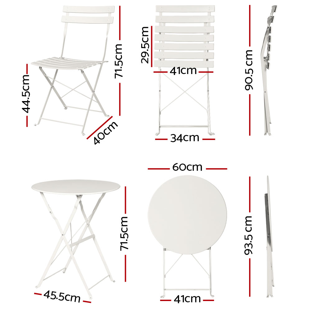 Gardeon 3PC Outdoor Bistro Set Steel Table and Chairs Patio Furniture White โ image 2