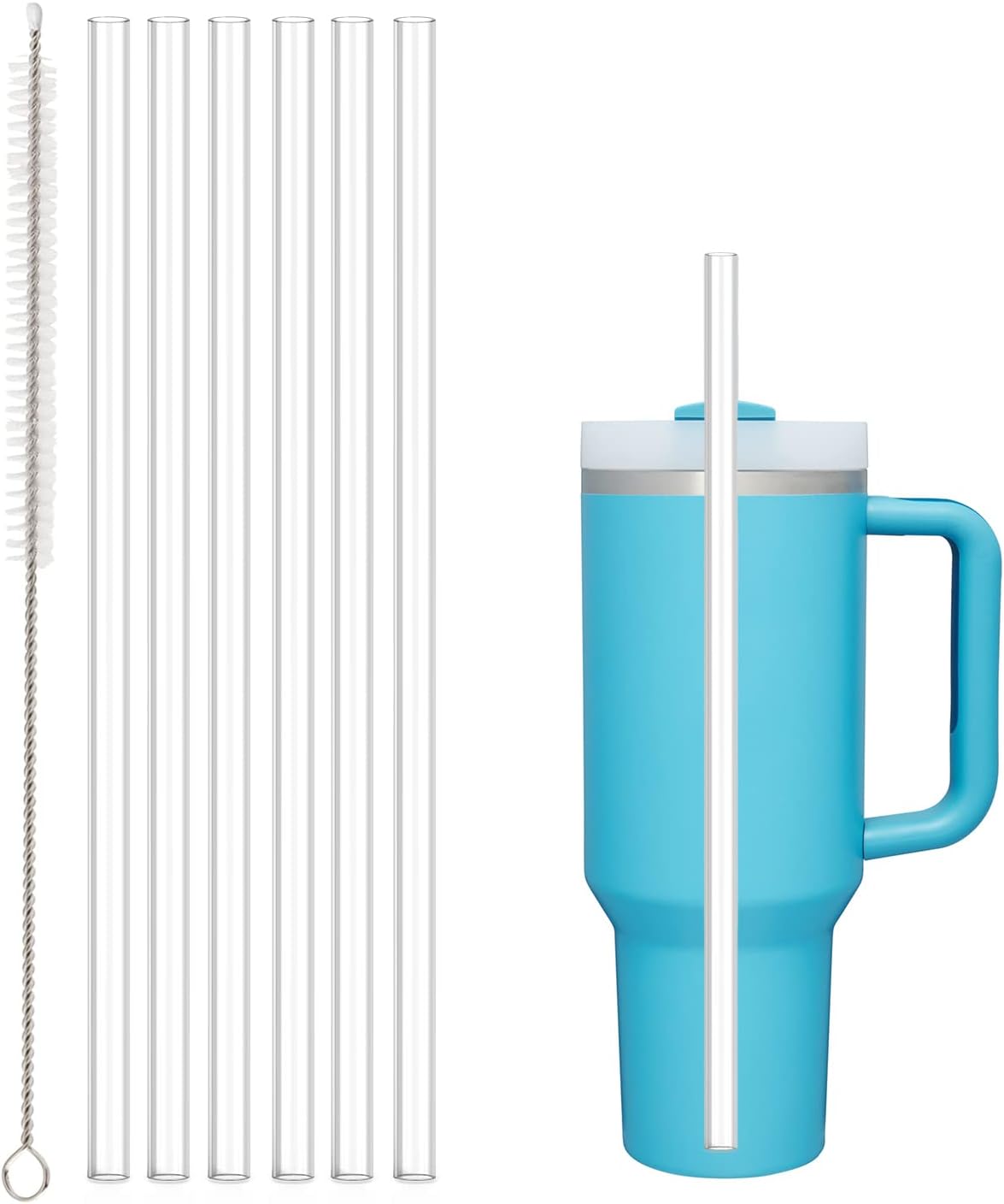 Replacement Straw Compatible with Stanley 40 oz Cup Tumbler, 6 Pack Straws Cleaning Brush for Adventure Travel Plastic Clear