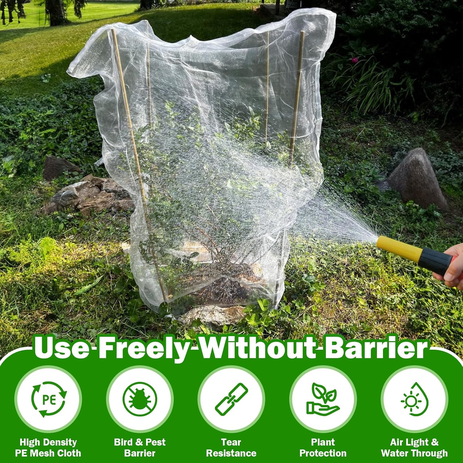 4 Pack Garden Mesh Netting for Plants 2.6x3.3ft - 3.3x4.9ft Insect Bird Netting Pest Barrier Bag with Drawstring 2 Size Fruits Tree Blueberry Bush — image 4