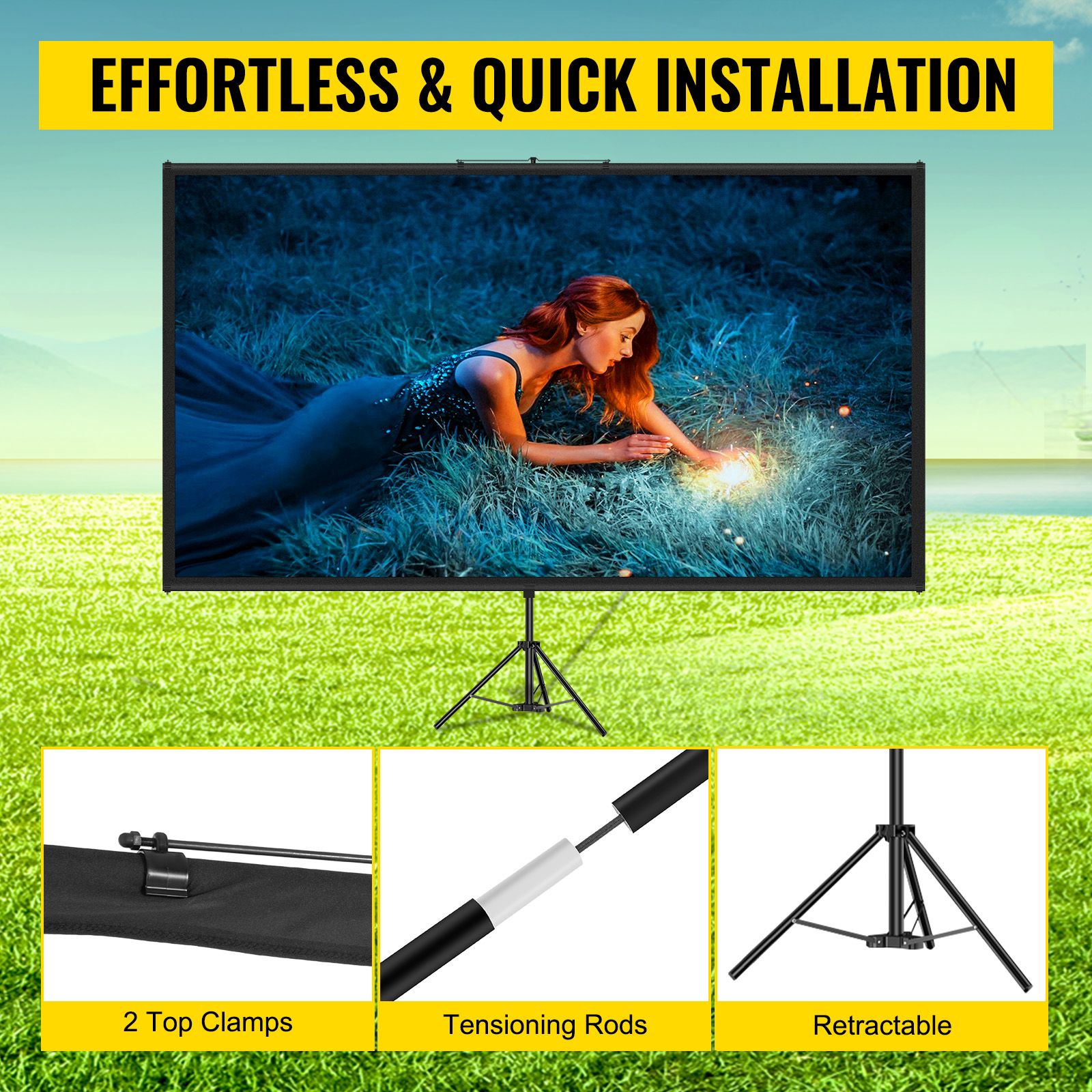 Tripod Projector Screen with Stand 70 inch 16:9 4K HD Projection Screen Stand Wrinkle-Free Height Adjustable Portable Screen for Projector Indoor & Outdoor for โ image 5