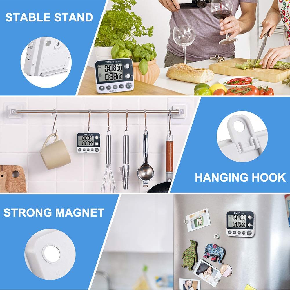 Digital Dual Kitchen Timer, Cooking Timer, Dual Count Up & Down Timer with Magnetic Back, Large Display, Adjustable Volume — image 5