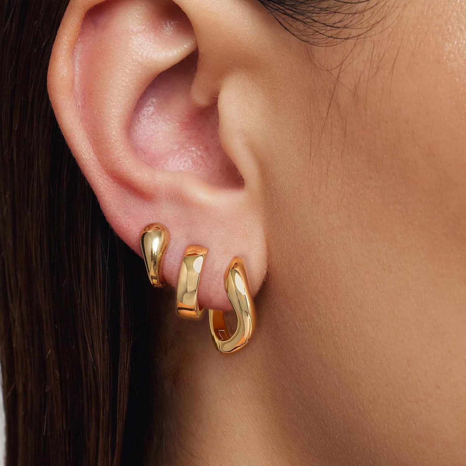 Gold Hoop Earrings for Women Trendy Dainty Wavy Gold Huggie Earrings,14k Gold Stud Earring Hypoallergenic Earring Flat Back Earrings Small Hoop Earrings for — image 3