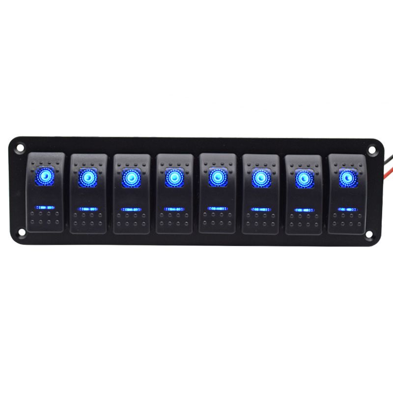 Rocker Switch Panel 8 Gang Aluminum Waterproof Toggle Switch Panel, On-Off Car Boat Switch, Pre-Wired Switch Panel