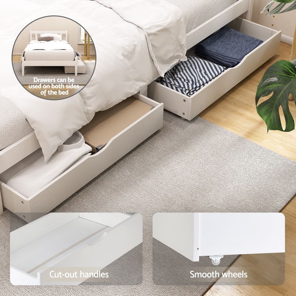 Artiss Bed Frame King Single Size Wooden Platform with 2 Storage Drawers White β image 3