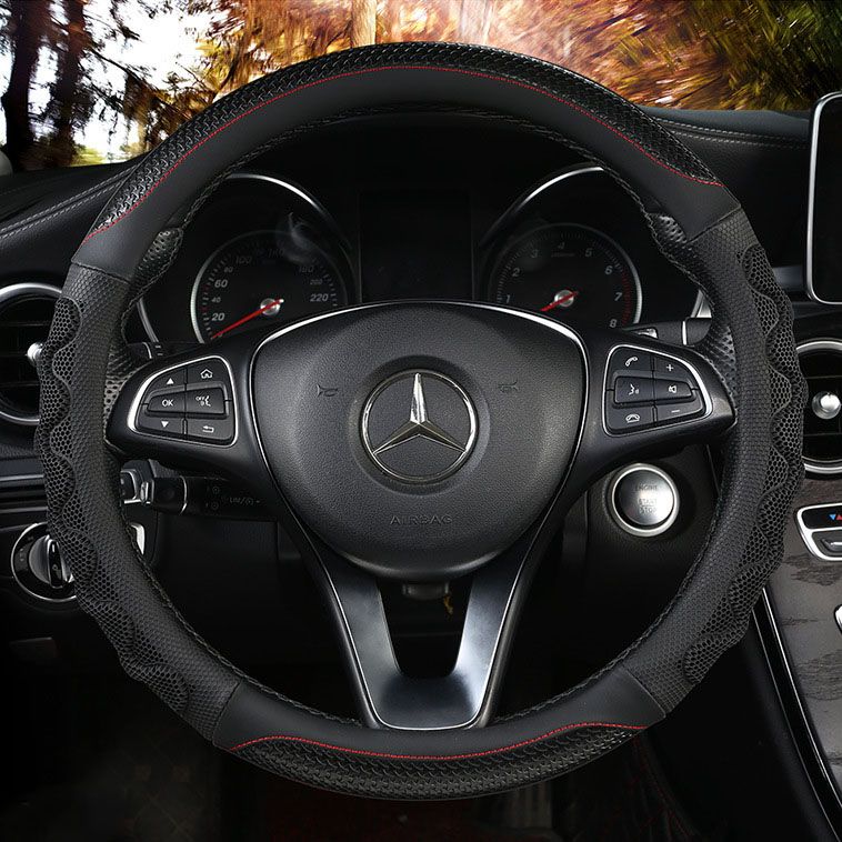 Car Steering Wheel Cover (38cm)- 3D Honeycomb Breathable Mesh - Anti-Slip Sweat-Absorbent Grip for All-Season Driving, Black โ image 4