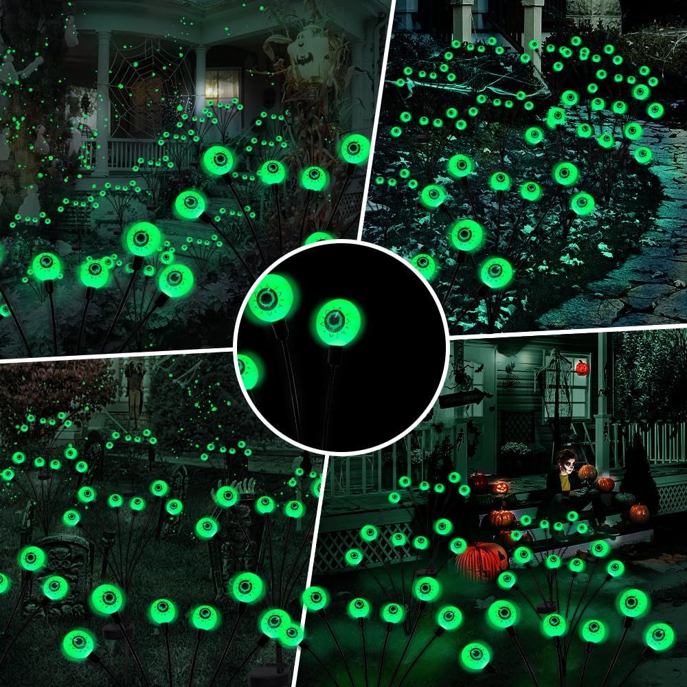 Halloween Decorations Outdoor Solar Scary Eyeball Lights, 2PACKS LED Green Eyeball Swaying Firefly Lights, Waterproof Solar Halloween Path Lights for — image 4