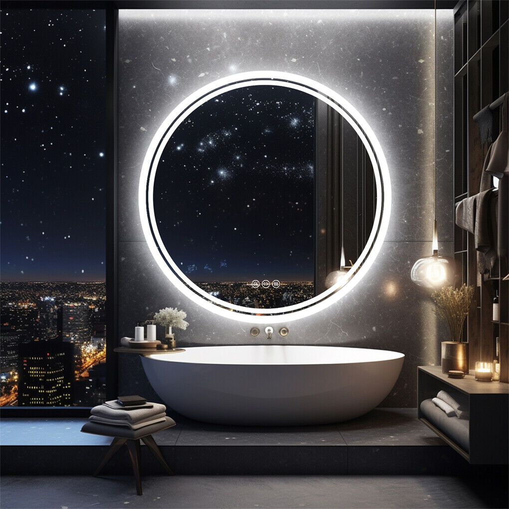 80cm LED Bathroom Mirror Anti-fog Circle Backlit HD β image 2