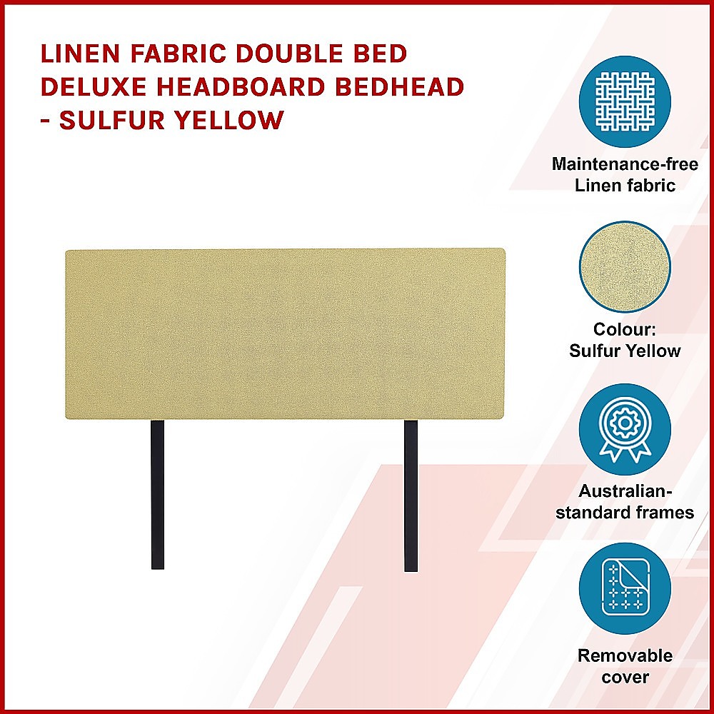Linen Fabric Double Bed Deluxe Headboard Bedhead - Sulfur Yellow โ image 3