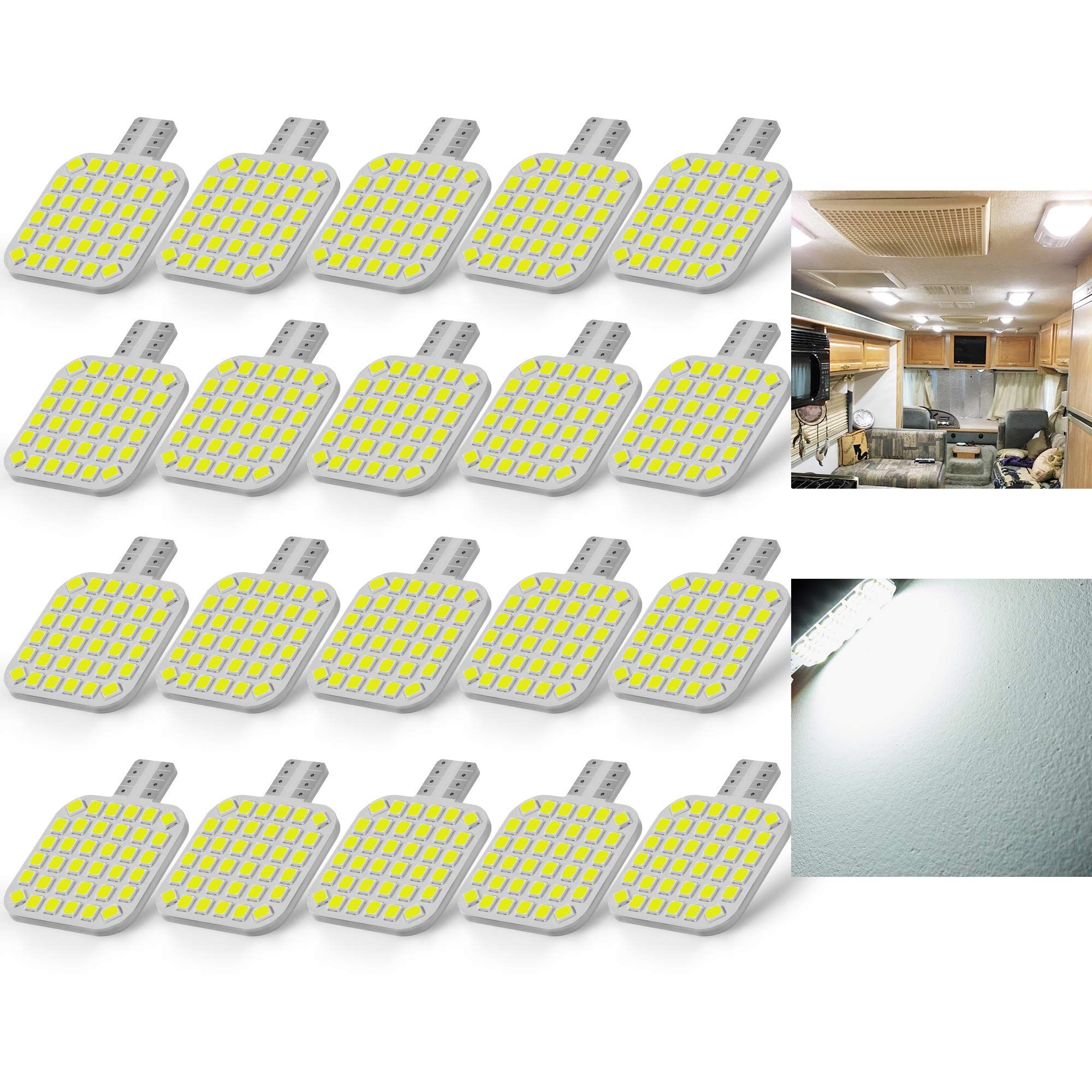 Super Bright T10 2835 36SMD LED Bulbs for 12V RV Ceiling Dome Light RV Interior Lighting Trailer Camper, (Pack of 20)