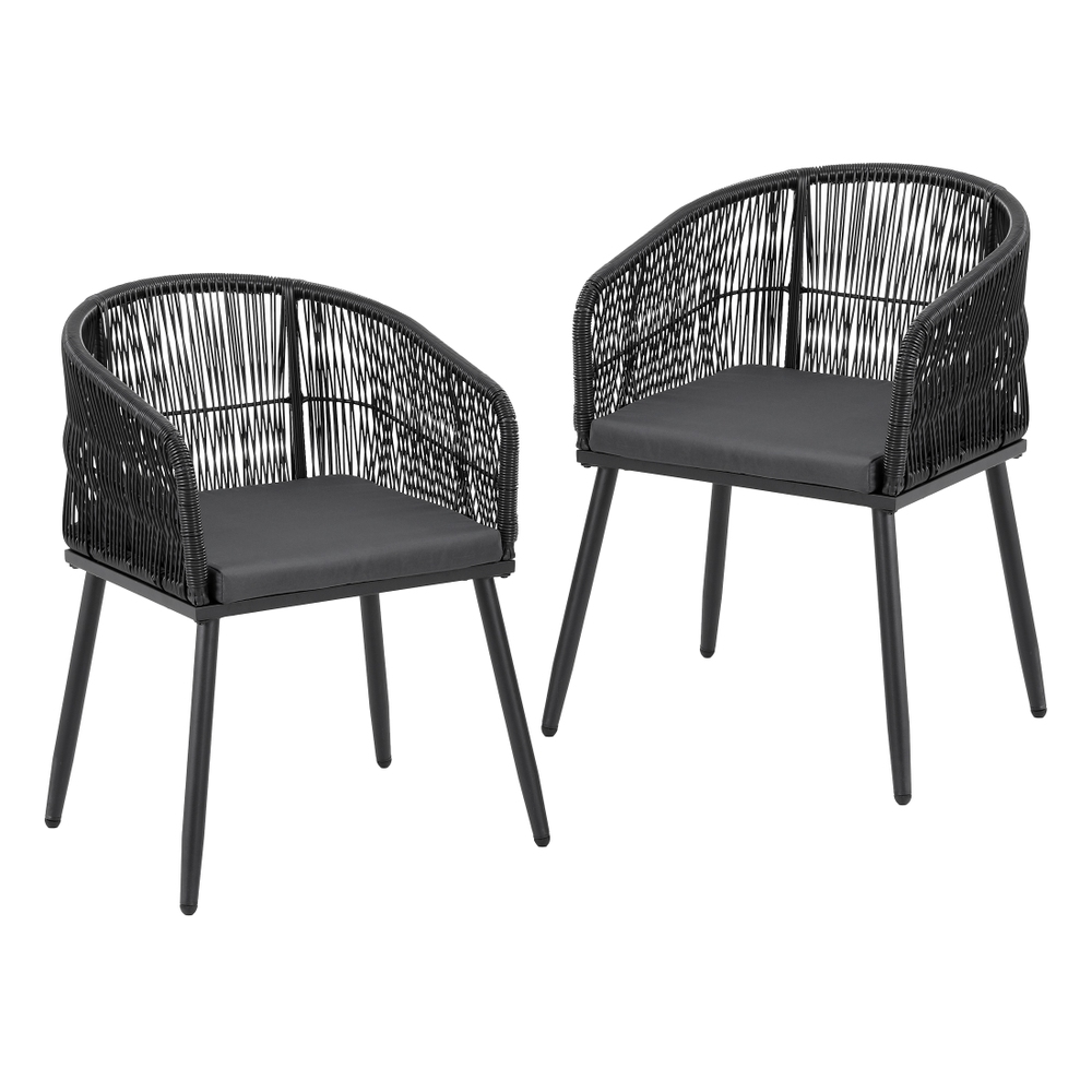 Gardeon 2PC Outdoor Dining Chairs Wicker Chair Patio Furniture Garden Steel Black — image 2